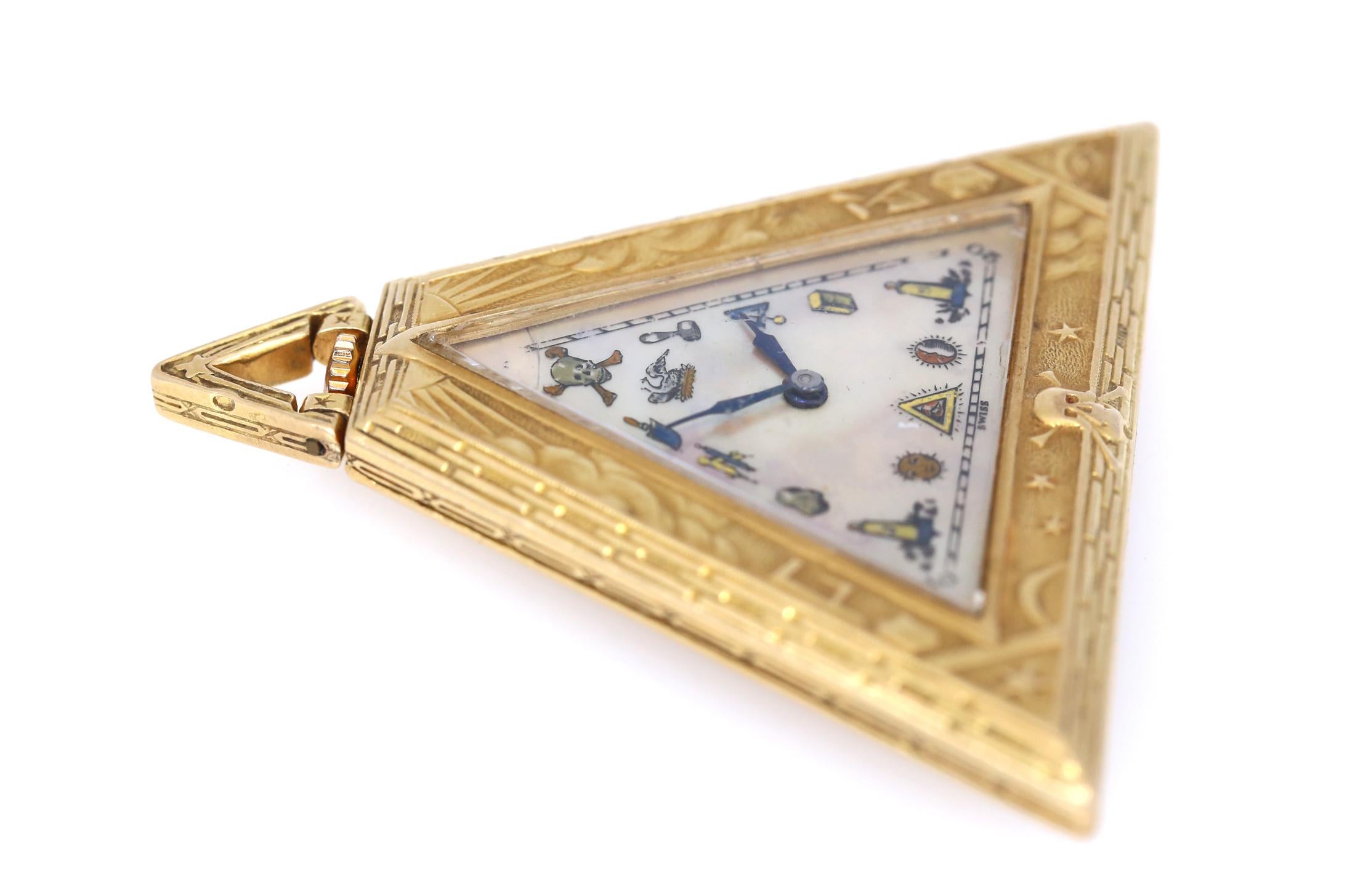 Masoniс Art Deco Dreieck Pyramide Gold Uhr Levrette Schweizer, 1920 (Art déco) im Angebot