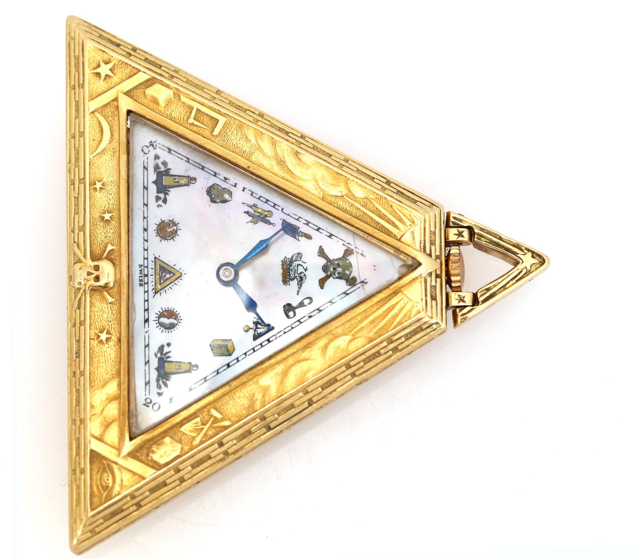 Masoniс Art Deco Dreieck Pyramide Gold Uhr Levrette Schweizer, 1920 für Damen oder Herren im Angebot