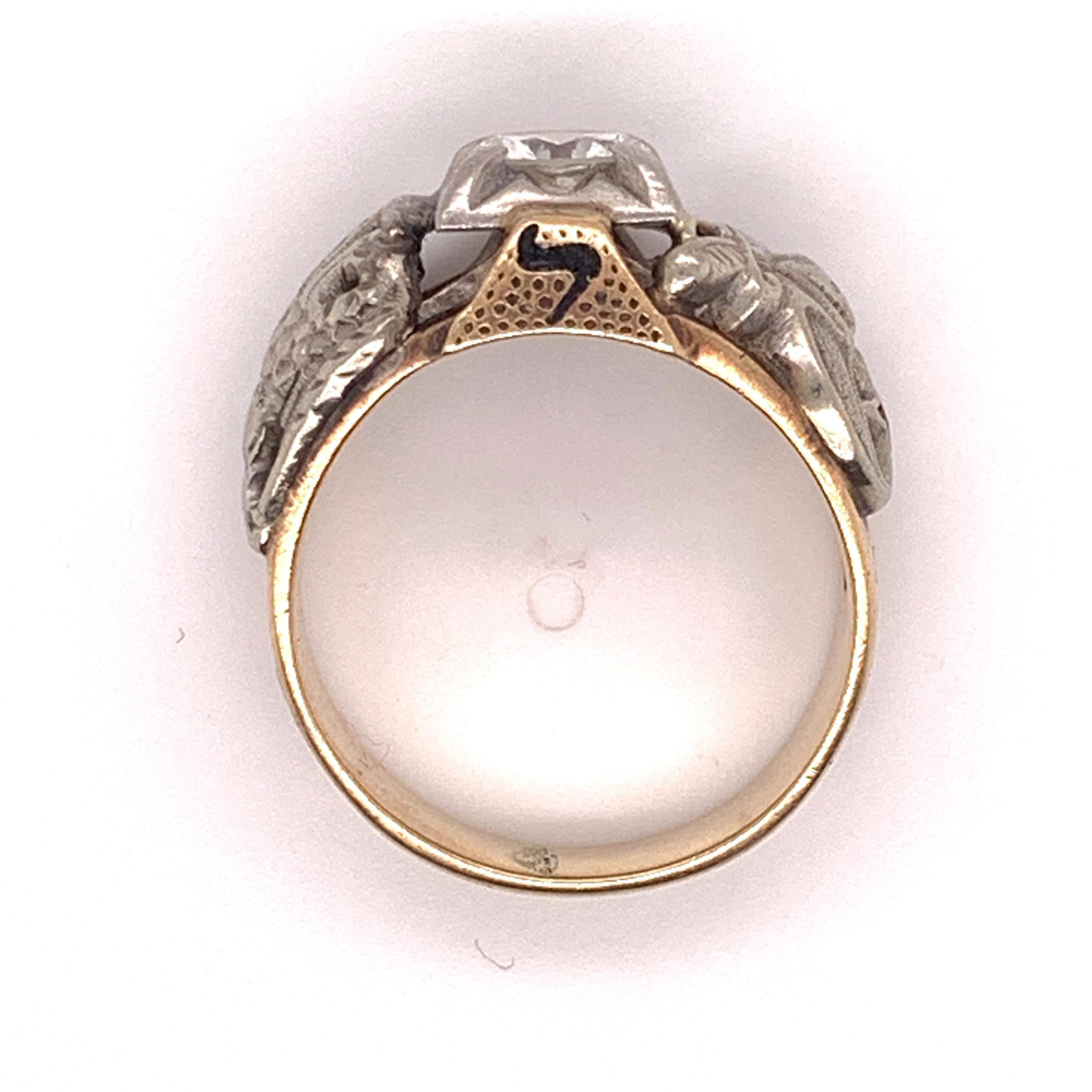 Brilliant Cut Masonic 10k Yellow Gold Men's Ring .85ct Genuine Natural Diamond Eagle '#J4838' For Sale