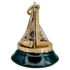 Masonic 18 Karat Gold All Seeing Eye Enamel Heliotrope Fob Seal Pendant