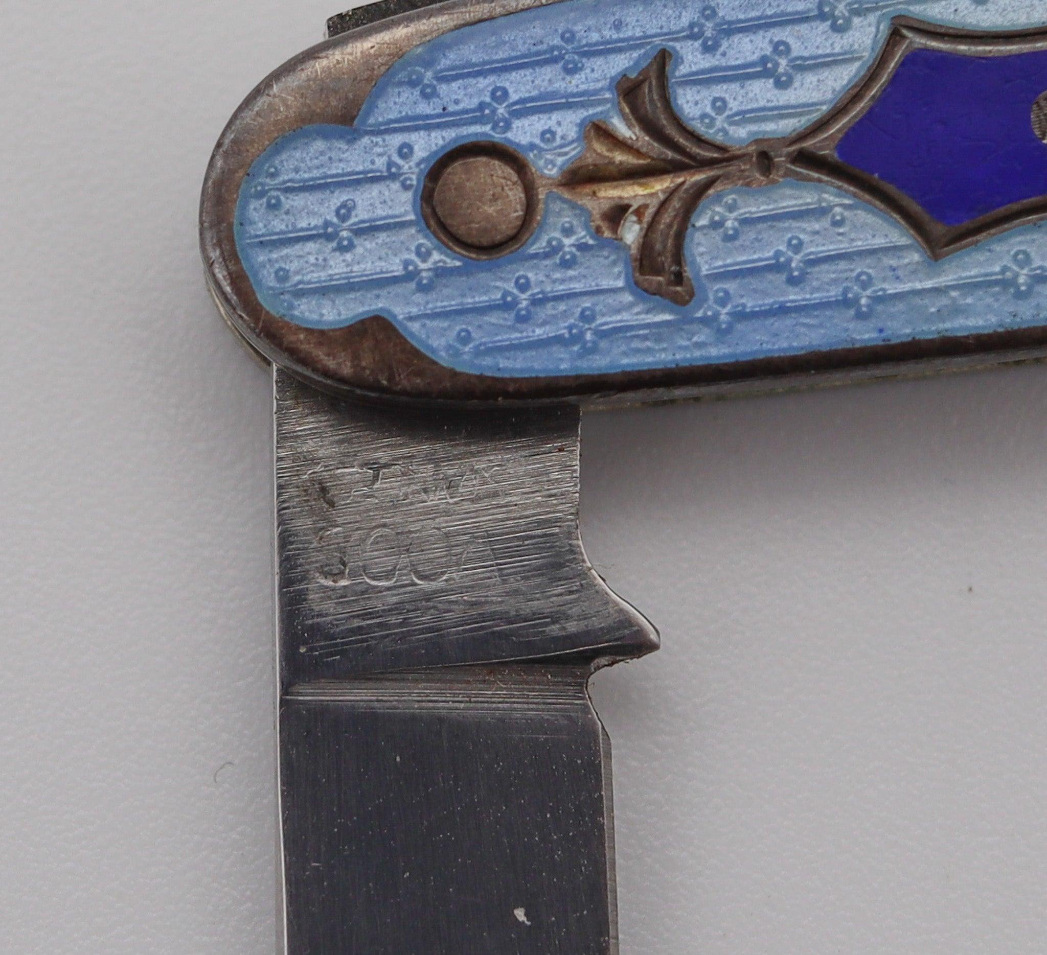 MASONIC 1930 Guilloche Blue Enameled Pocket Knife In Sterling Silver 4