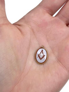 Masonic 9 Karat Gold Square and Compasses Cameo Oval Charm Pendant