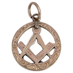 Antique Masonic 9 Karat Gold Square and Compasses Charm Pendant