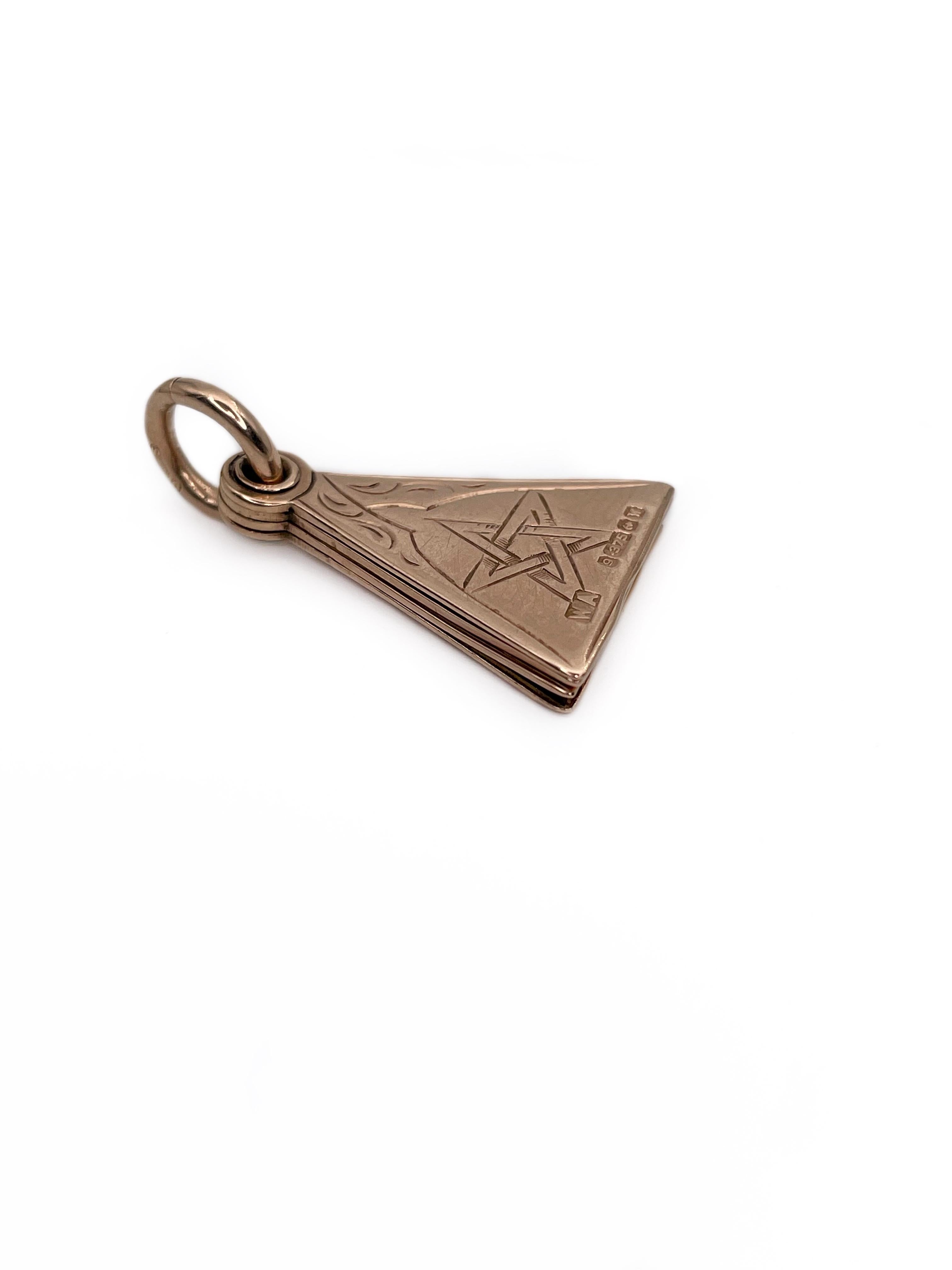 Victorian Masonic 9K Gold Four Swivel Section Triangular Charm Pendant