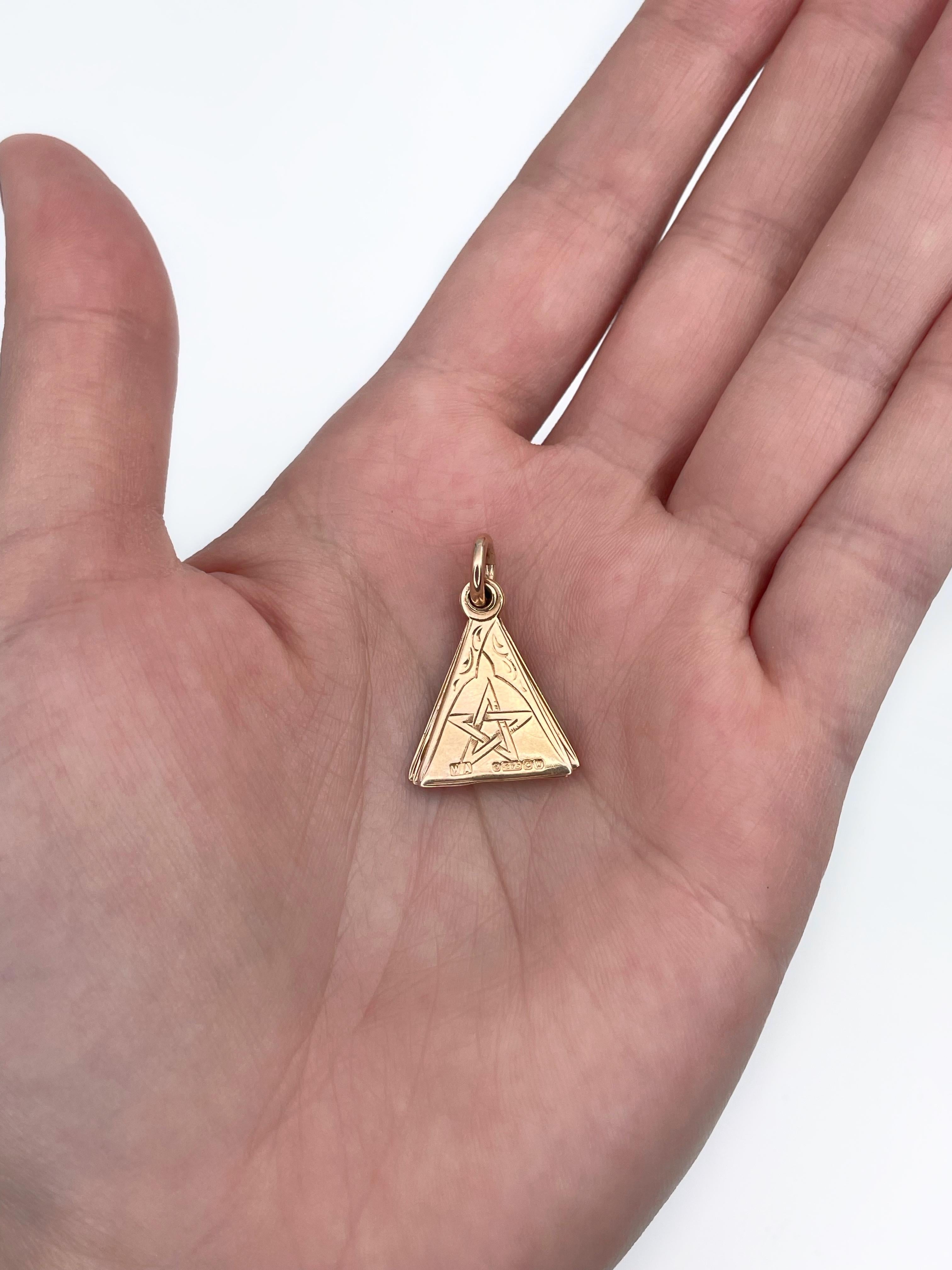 Masonic 9K Gold Four Swivel Section Triangular Charm Pendant 4
