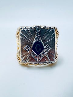 Masonic Blue Lodge Diamond Signet Ring in Two-Tone Gold