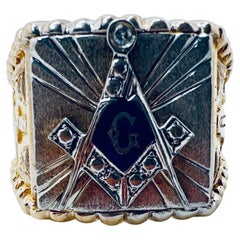 Masonic Blue Lodge Diamond Signet Ring in Two-Tone Gold