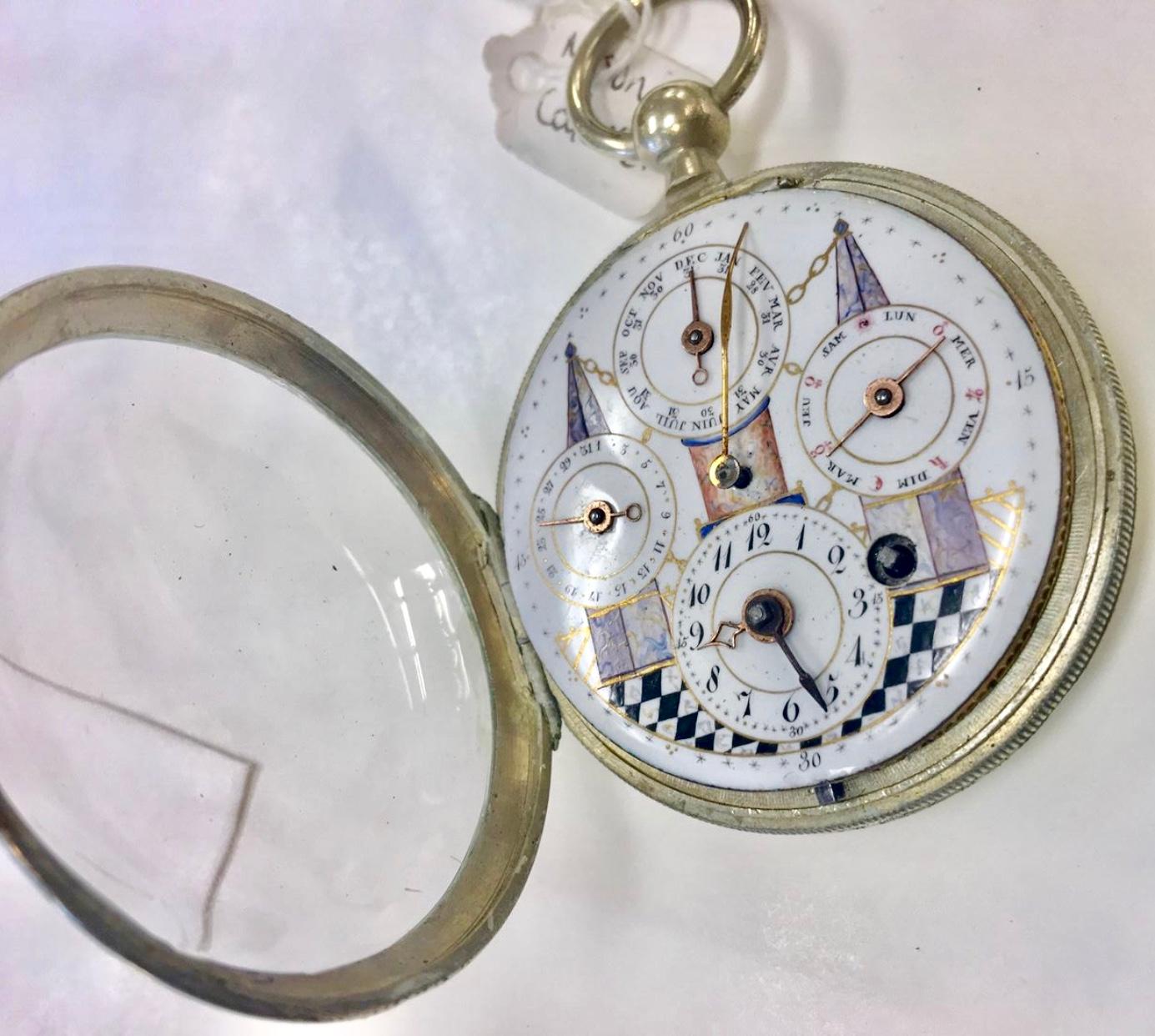 A beautiful handcrafted enamel dial, masonic calendar key winding Pocket watch. It has a fusee movement. Full working order. Circa 1880