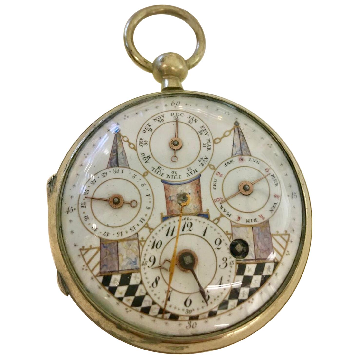 Masonic Calendar Key Winding Pocket Watch with Fusee Movement