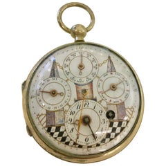 Used Masonic Calendar Key Winding Pocket Watch with Fusee Movement