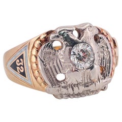 Masonic Double Eagle 0.38ctw Diamond Ring Set In 14K Gold & Platinum Face