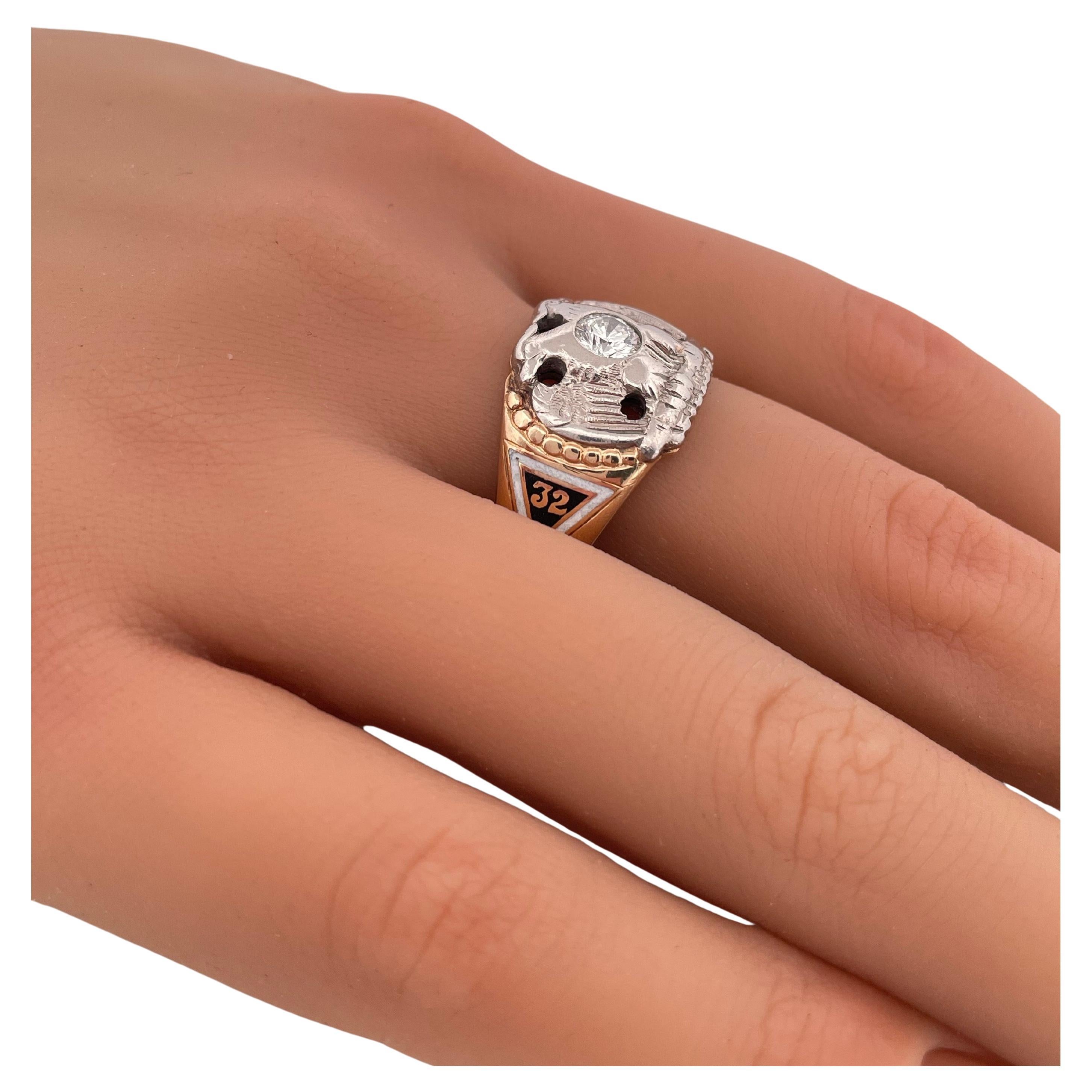 Men's Masonic Double Eagle 0.38ctw Diamond Ring Set In 14K Gold & Platinum Face For Sale