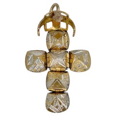 Masonic J.H.W 9 Karat Gold Silver Cross Ball Orb Fob Pendant
