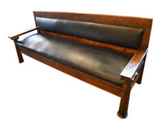 Masonic Lodge Hand Carved Oak Upholstered Bench with Columns