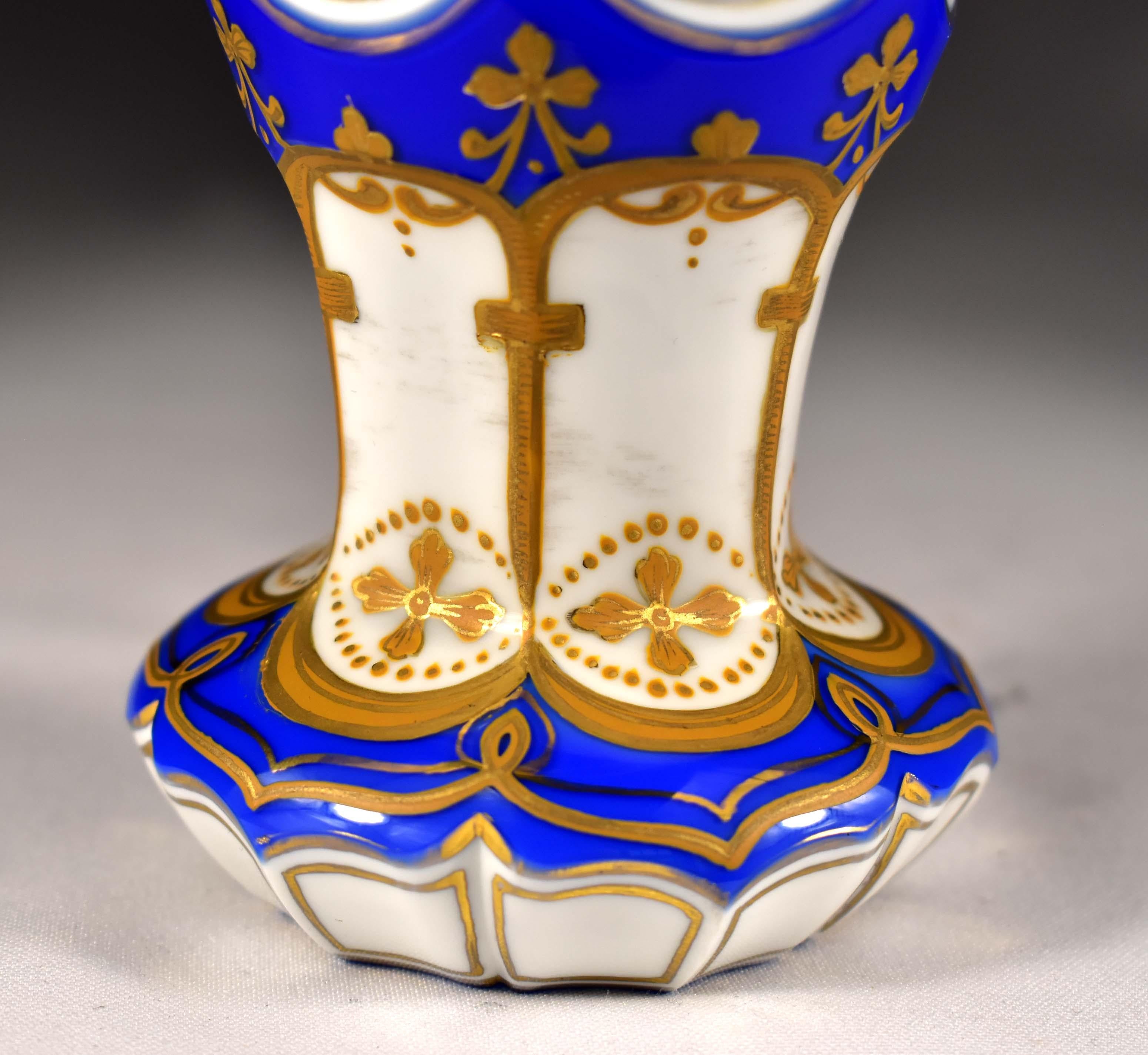 Masonic Overlay Goblet-opál and Cobalt Glass Engraved, Cut and Paint 19th Century 10
