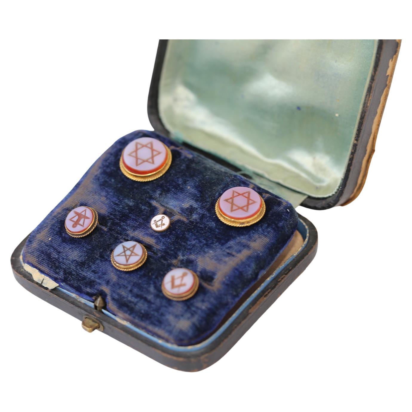 Masonic Set Buttons Signet Pins Cuff-Links, 1900 In Fair Condition In Herzelia, Tel Aviv