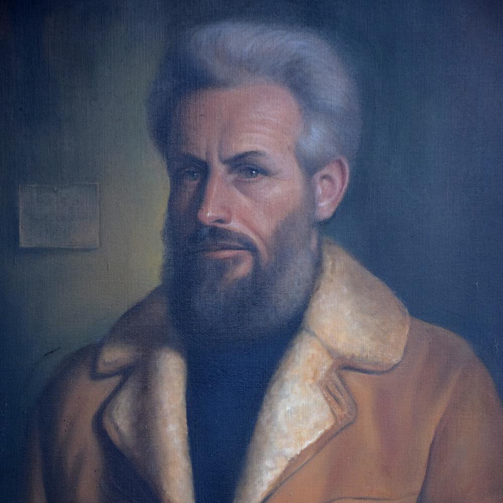 Masonic Sheepskin Man Portrait
We are proud to offer a highly unusual subject matter oil on canvas painting by the recently deceased Cornish artist James Scrase. A fine example from a member of the Royal Society of National Portraits members,