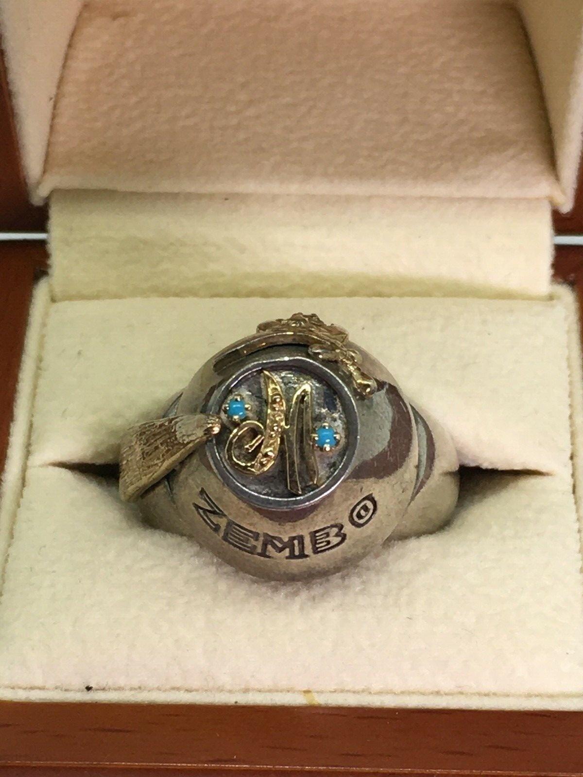 Masonic Shriner Antioch Turquoise & Diamond Gold & Sterling Silver Mens’ Ring In Excellent Condition For Sale In MELBOURNE, AU