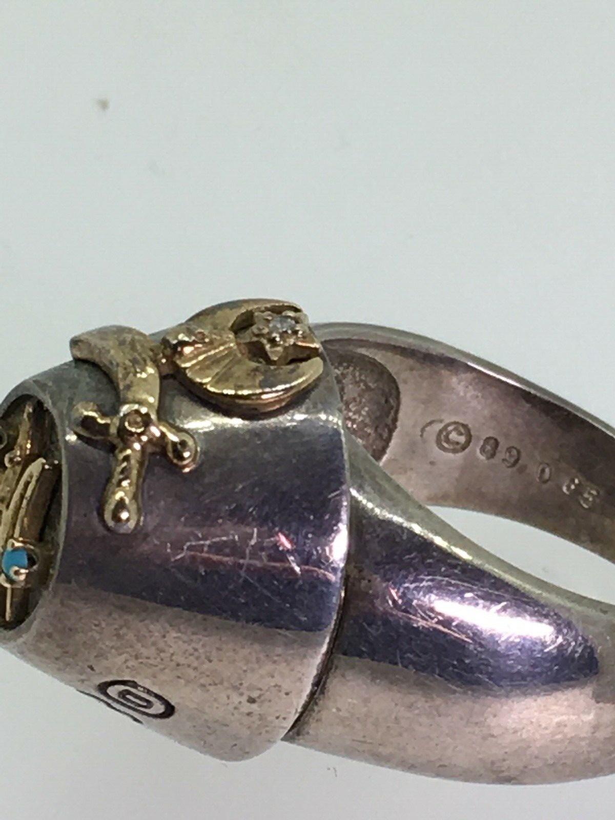 Masonic Shriner Antioch Turquoise & Diamond Gold & Sterling Silver Mens’ Ring For Sale 2