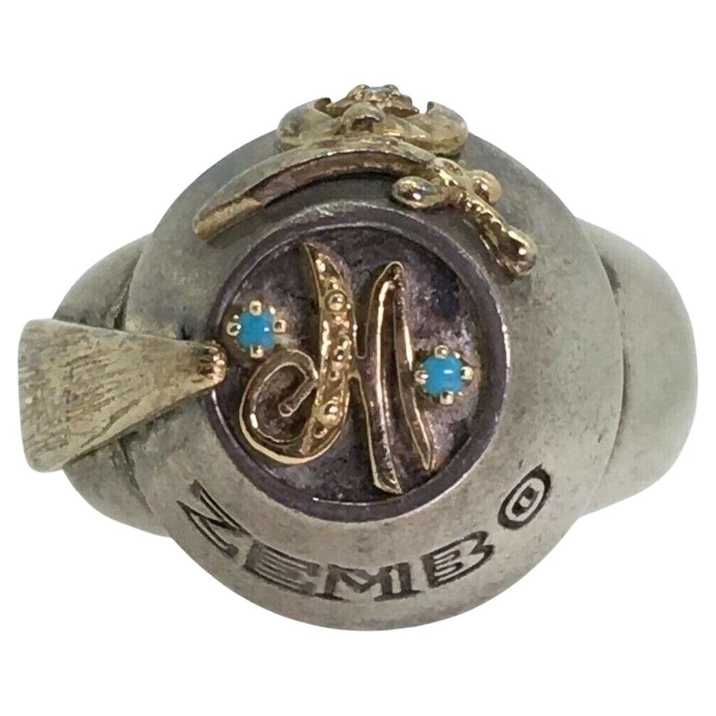 Masonic Shriner Antioch Turquoise & Diamond Gold & Sterling Silver Mens’ Ring