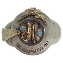 Masonic Shriner Antioch Turquoise & Diamond Gold & Sterling Silver Mens’ Ring