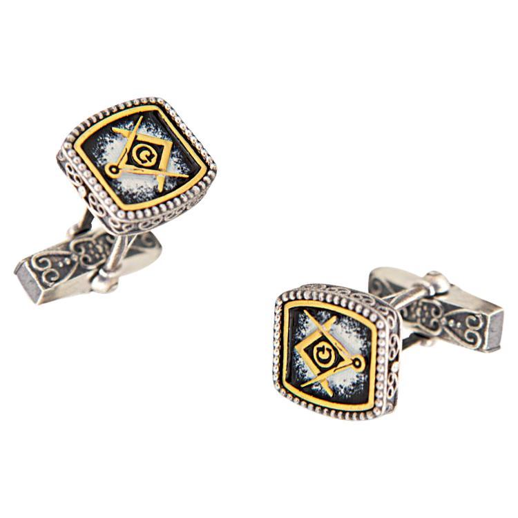 Masonic Sterling Silver Cufflinks with Enamel, Dimitrios Exclusive MA8-1 For Sale