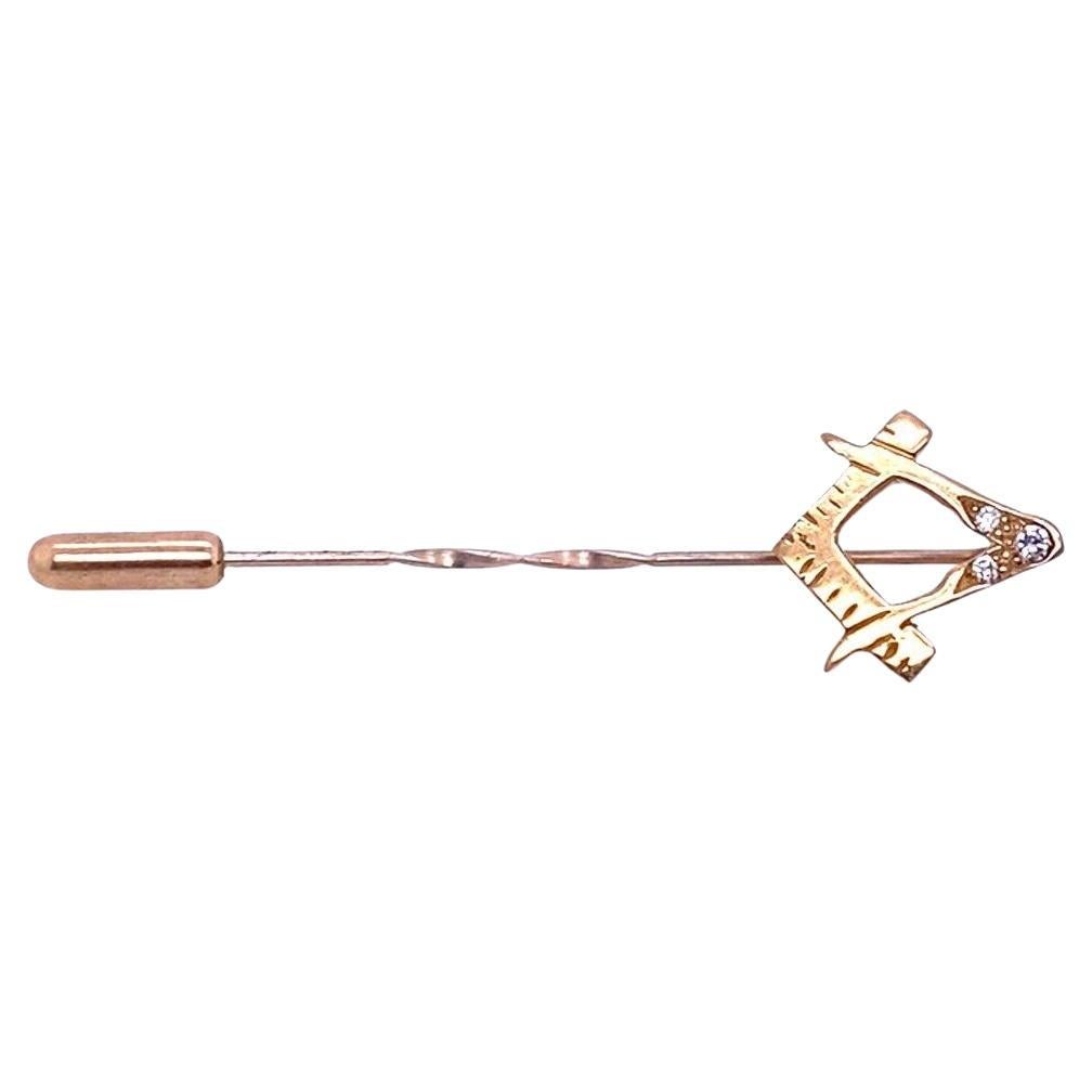 Masonic Stick Pin with 3 Round Brilliant Cut Diamonds in 9ct Yellow Gold