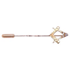 Vintage Masonic Stick Pin with 3 Round Brilliant Cut Diamonds in 9ct Yellow Gold
