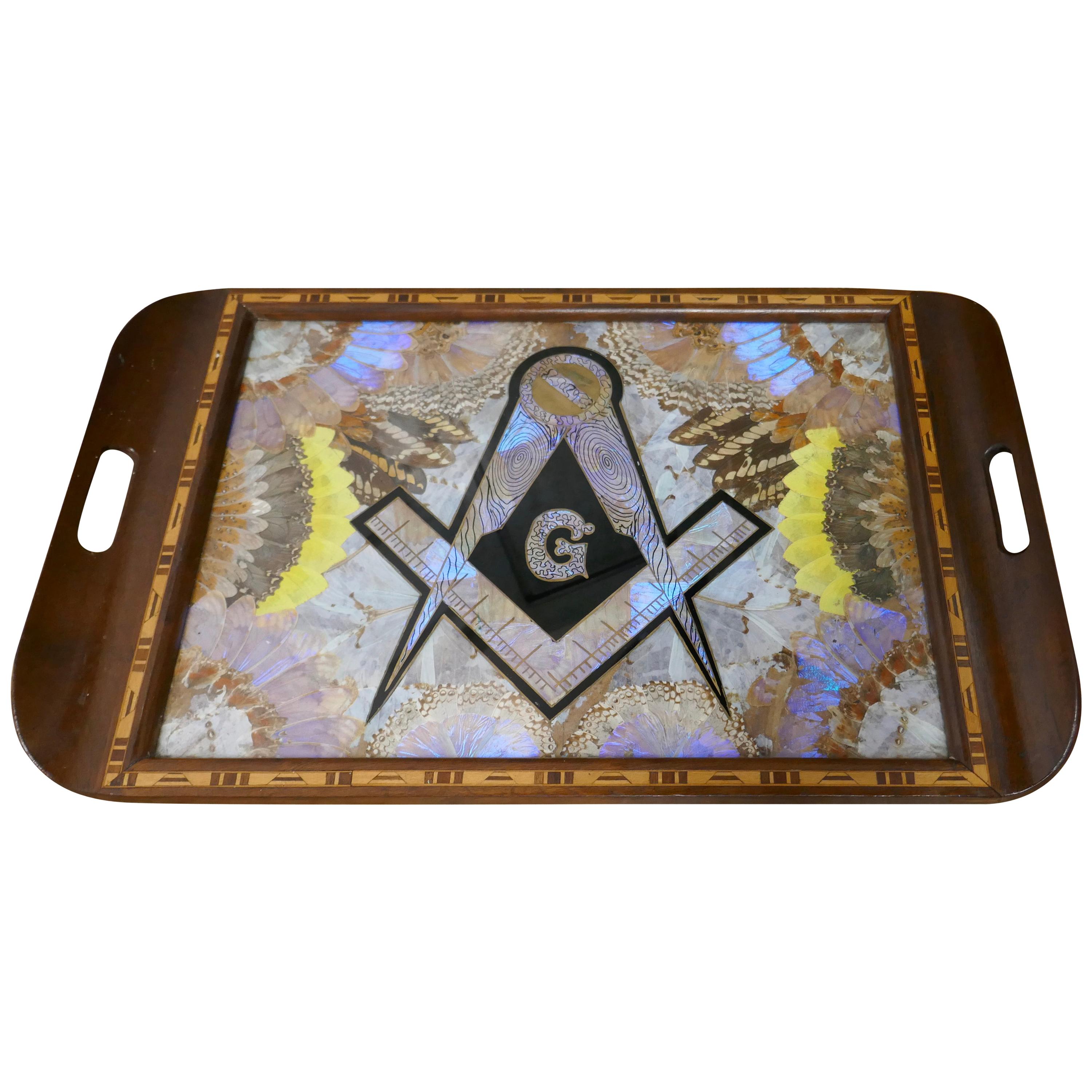 Masonic Tunbridge Wear Tray with Butterfly Wing Decoration For Sale