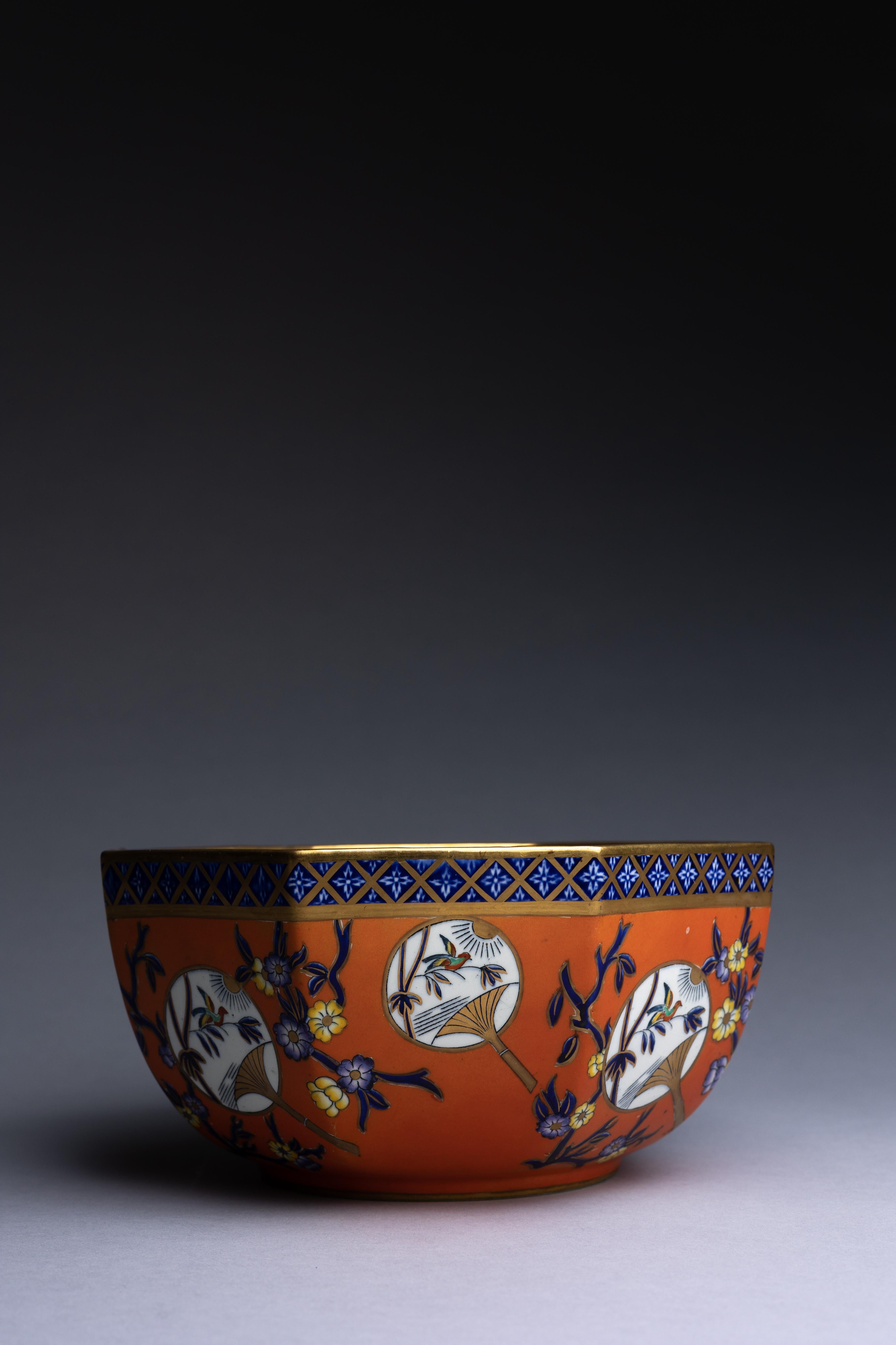 20th Century Mason's Ashworth Orange Chinoiserie Octagonal Bowl For Sale