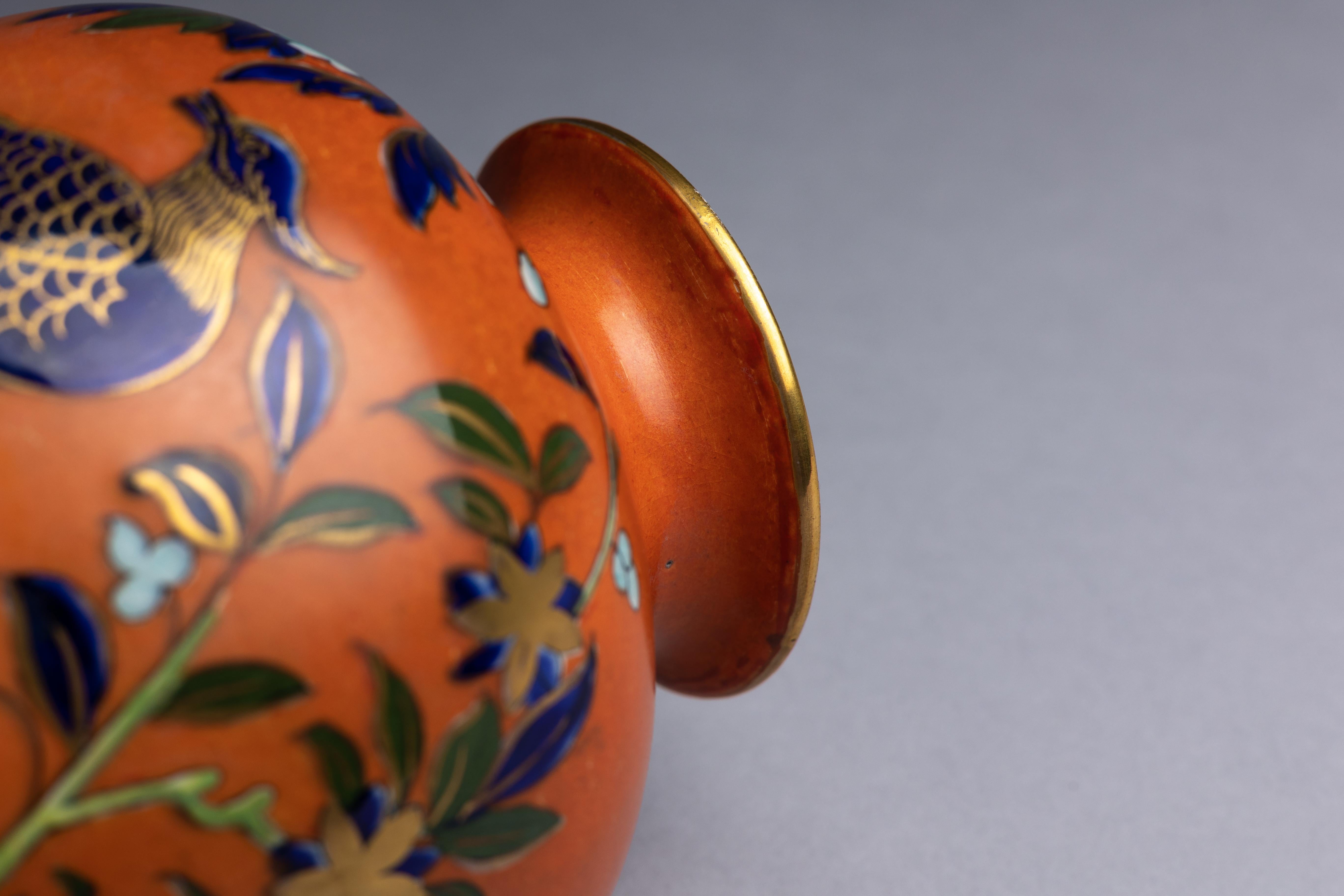 20th Century Mason's Ashworth Orange Ironstone 'Pheasant' Baluster Vase For Sale