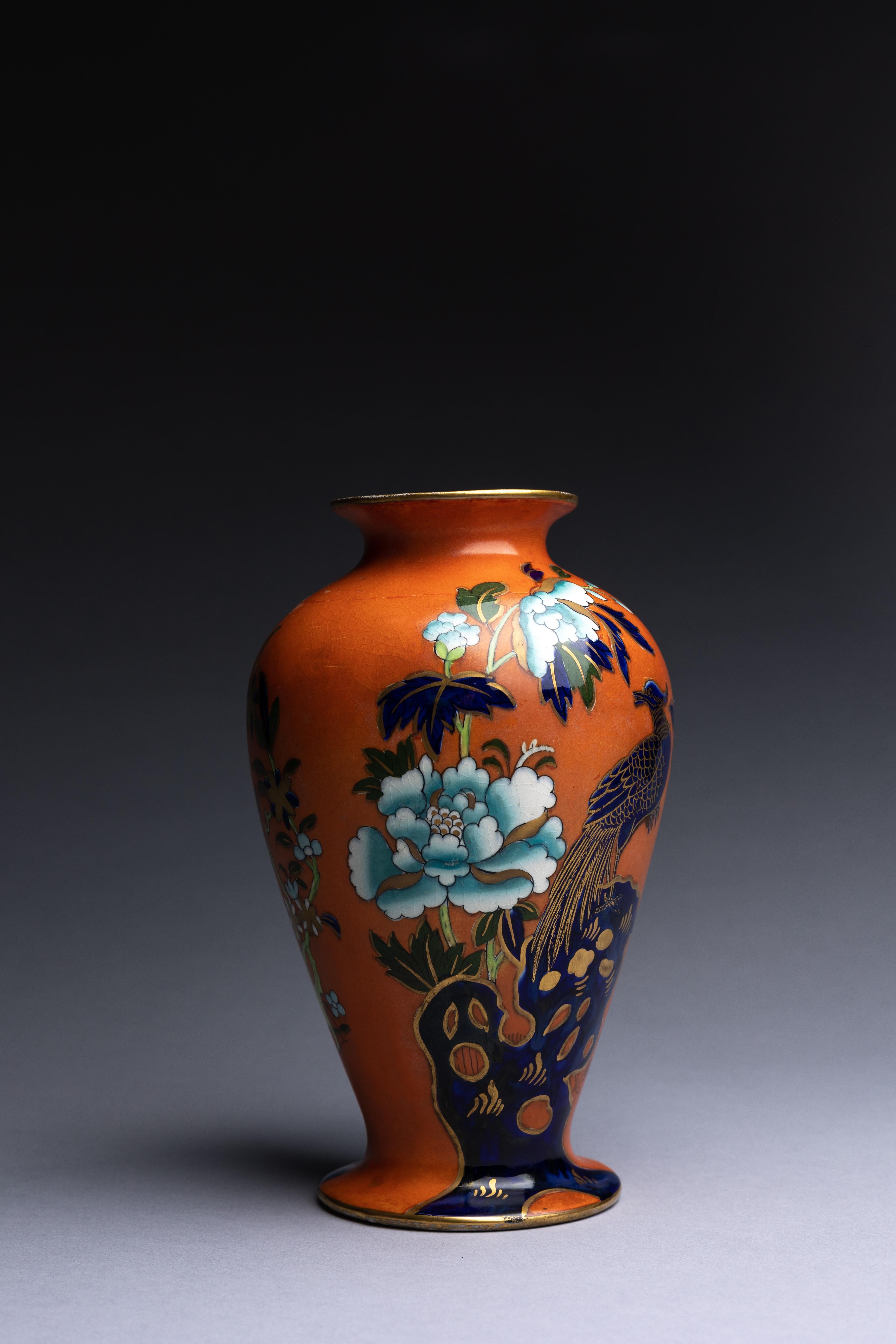 Chinoiseries Vase balustre « faisan » orange Mason's Ashworth en vente