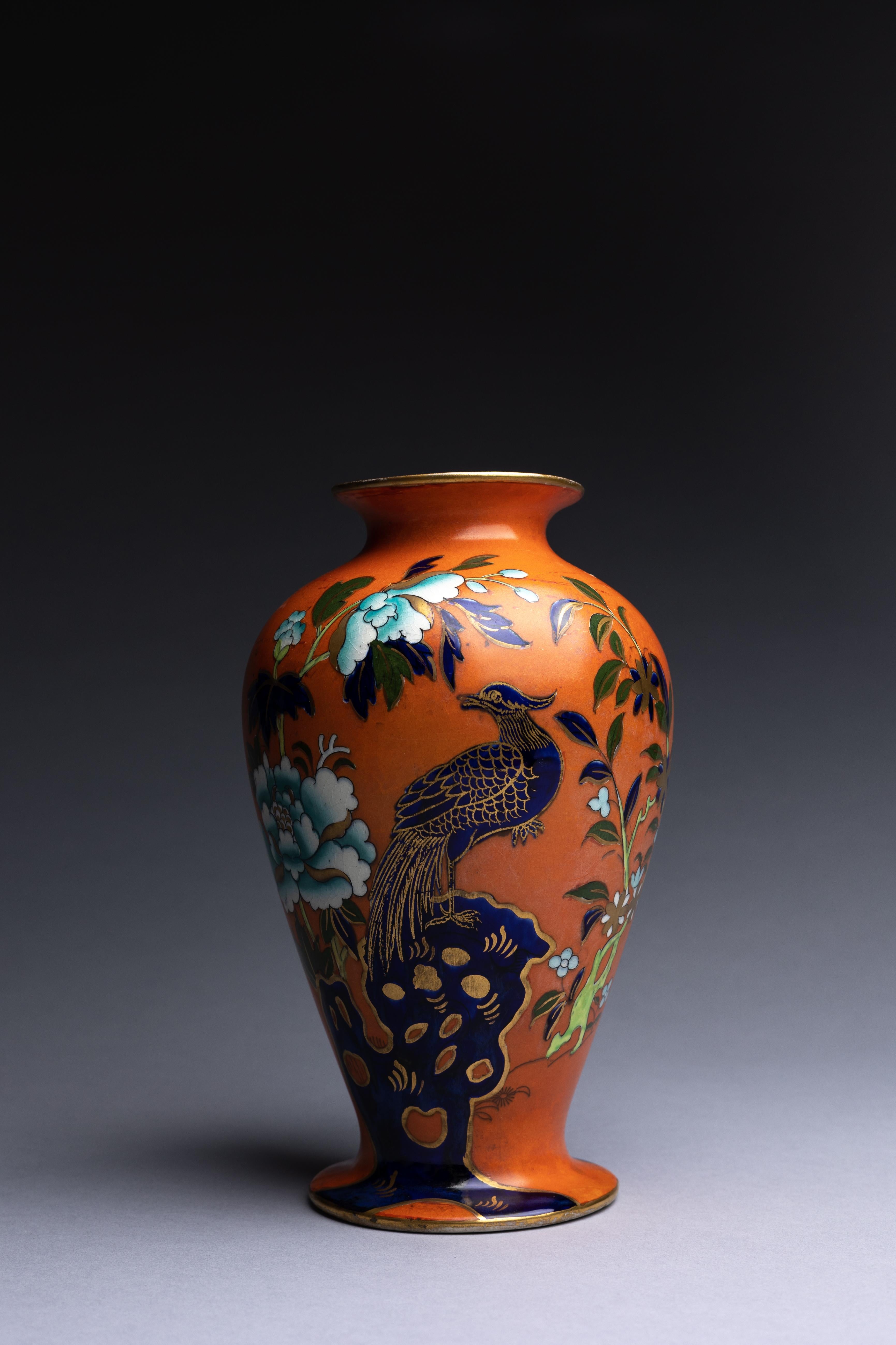 Anglais Vase balustre « faisan » orange Mason's Ashworth en vente