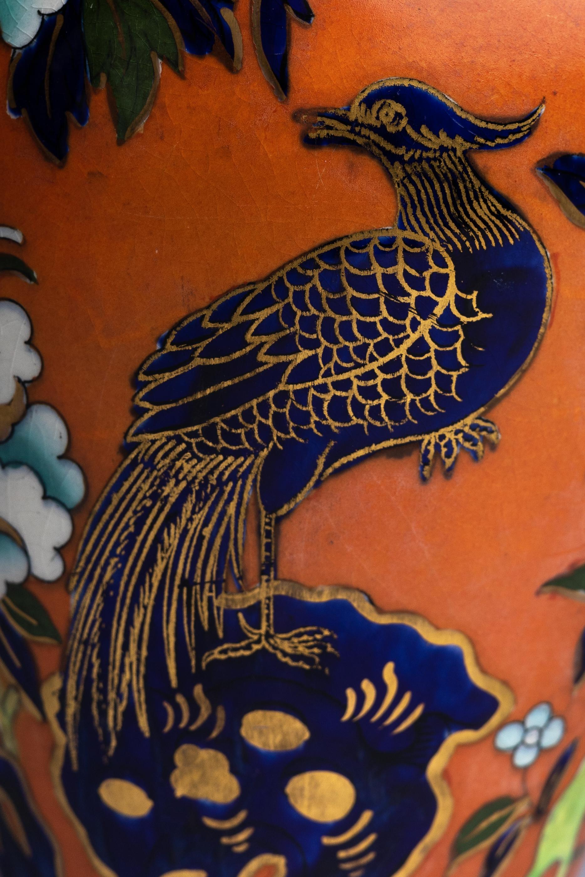 20ième siècle Vase balustre « faisan » orange Mason's Ashworth en vente