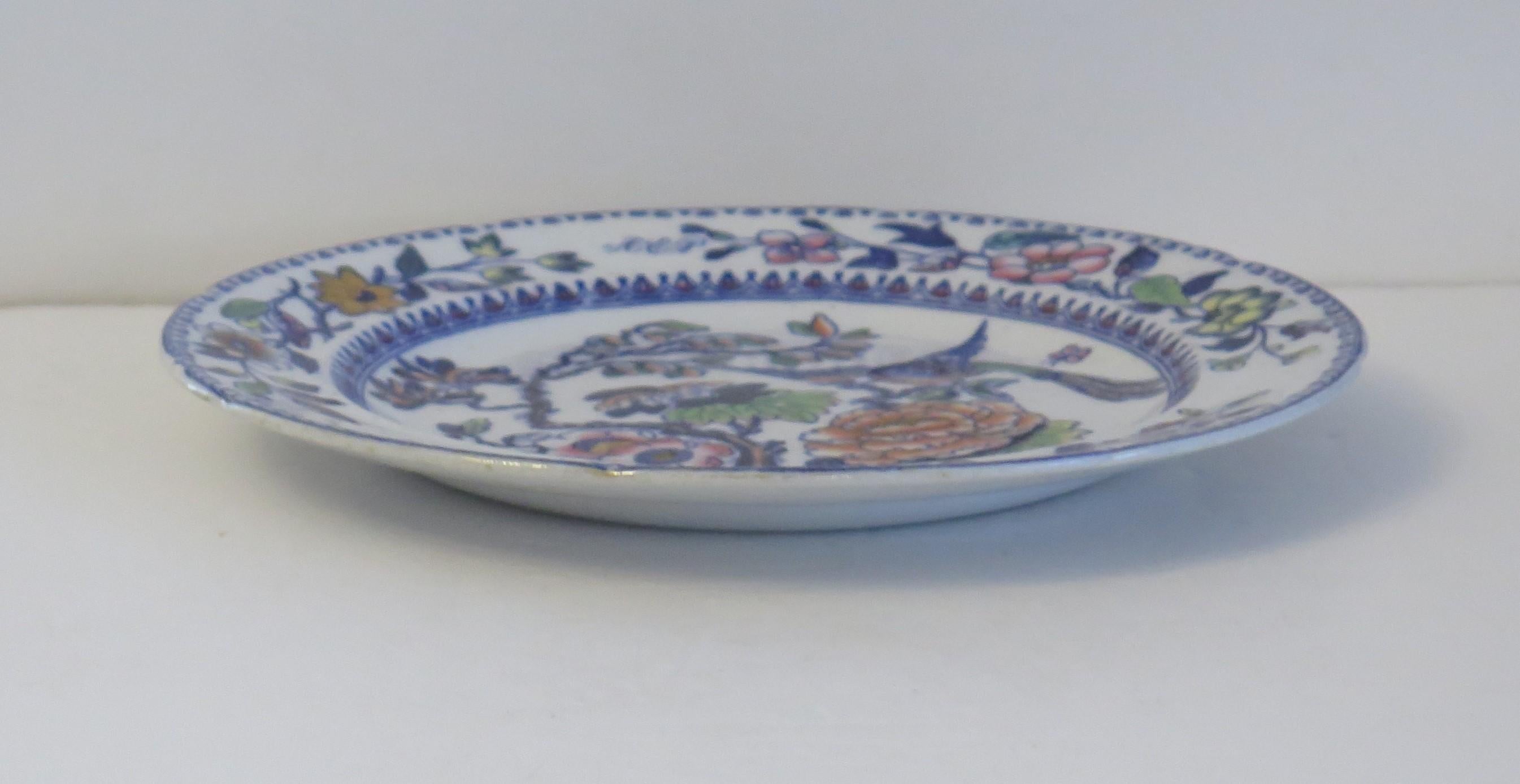 Hand-Painted Mason's Ashworth's Ironstone Large Dinner Plate in Flying Bird Pattern, Ca 1870 For Sale