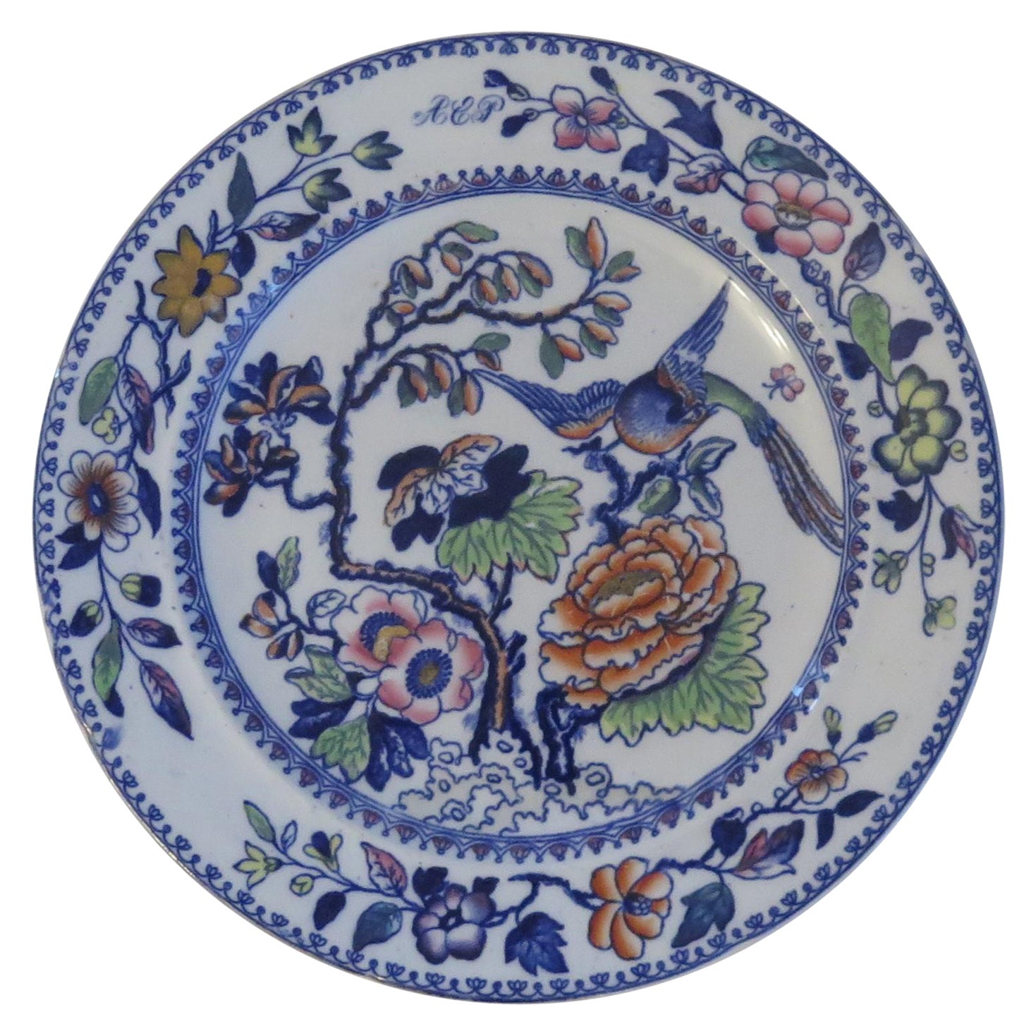 Mason's Ashworth's Ironstone Large Dinner Plate in Flying Bird Pattern, Ca 1870
