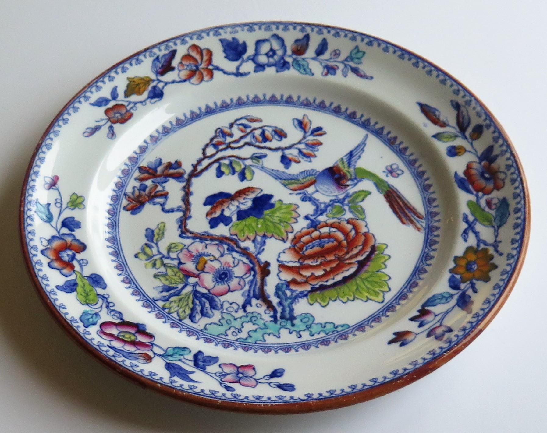 Hand-Painted Mason's Ashworth's Ironstone Large Dinner Plate in Flying Bird Pattern, Ca 1900 For Sale