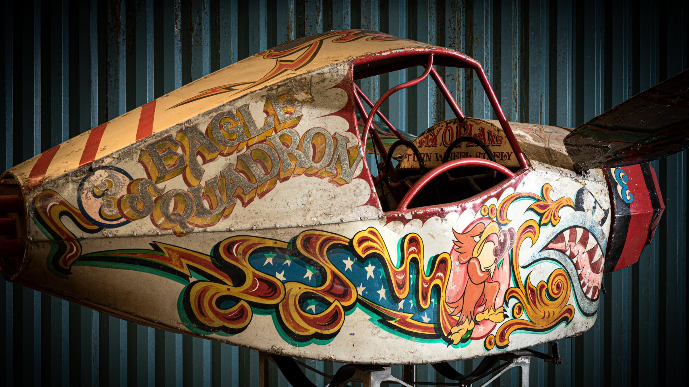Masons Fly O Plane Number ‘3 - Eagle Squadron’. A stunning and most rarest of English fairground ride history and the art form that went hand in hand with this genre. Manufactured in the US in 1948, the ride was brought to the UK in 1951 for the
