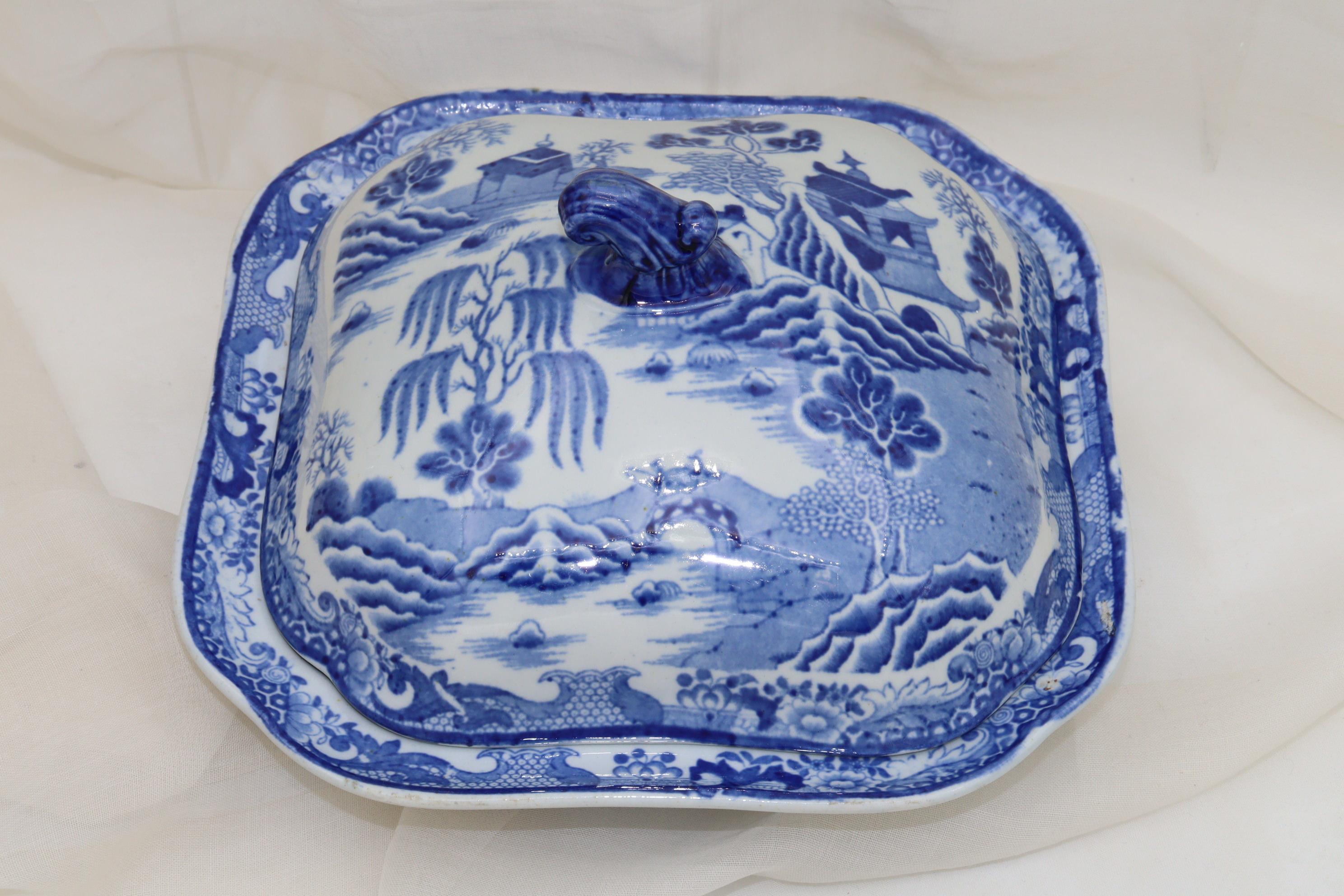 This lovely Mason's Ironstone blue and white lidded vegetable tureen is decorated with the transfer pattern known as 