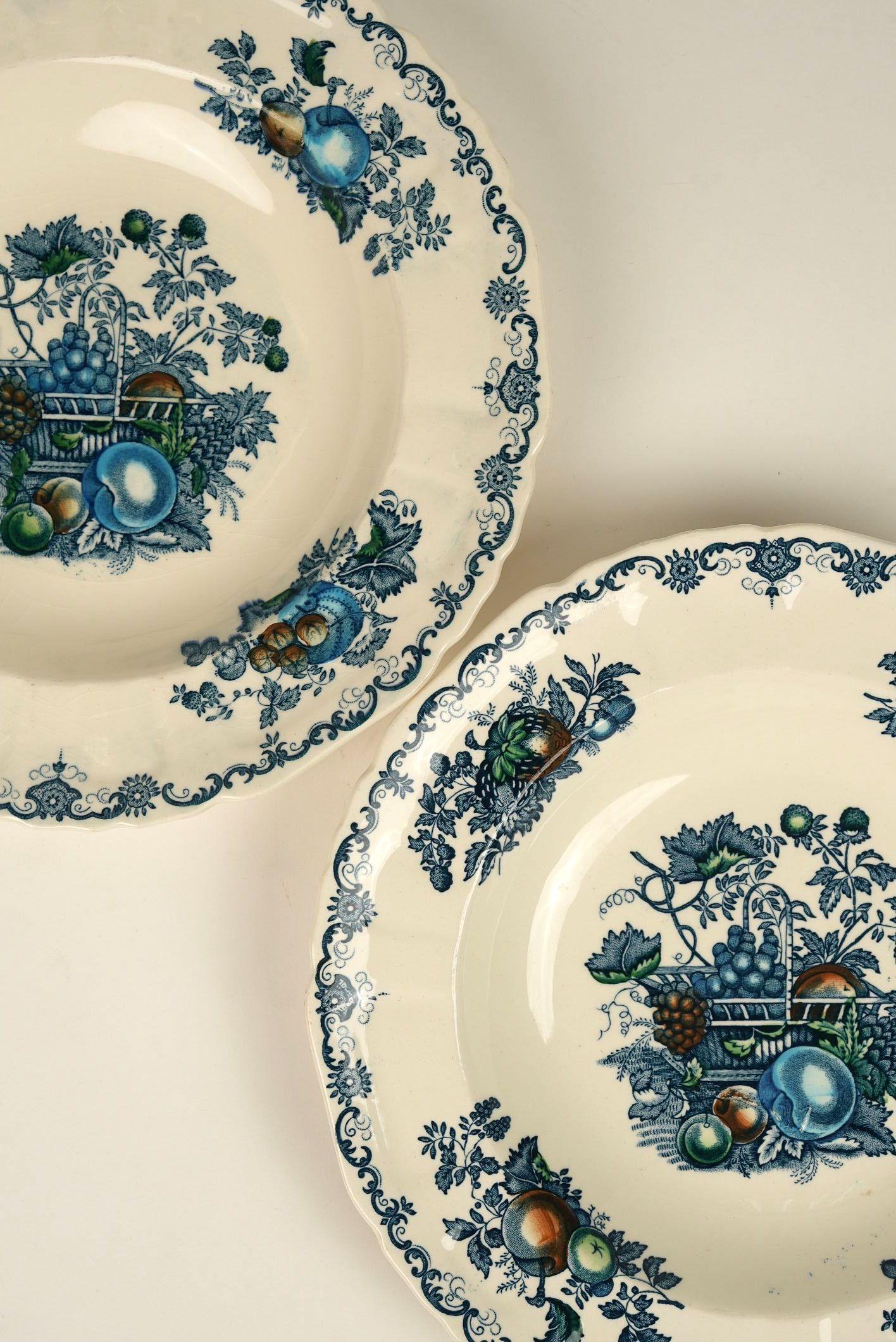 Mason's Ironstone Blaue 'Obstkorb' Suppenschalen (Britisch) im Angebot