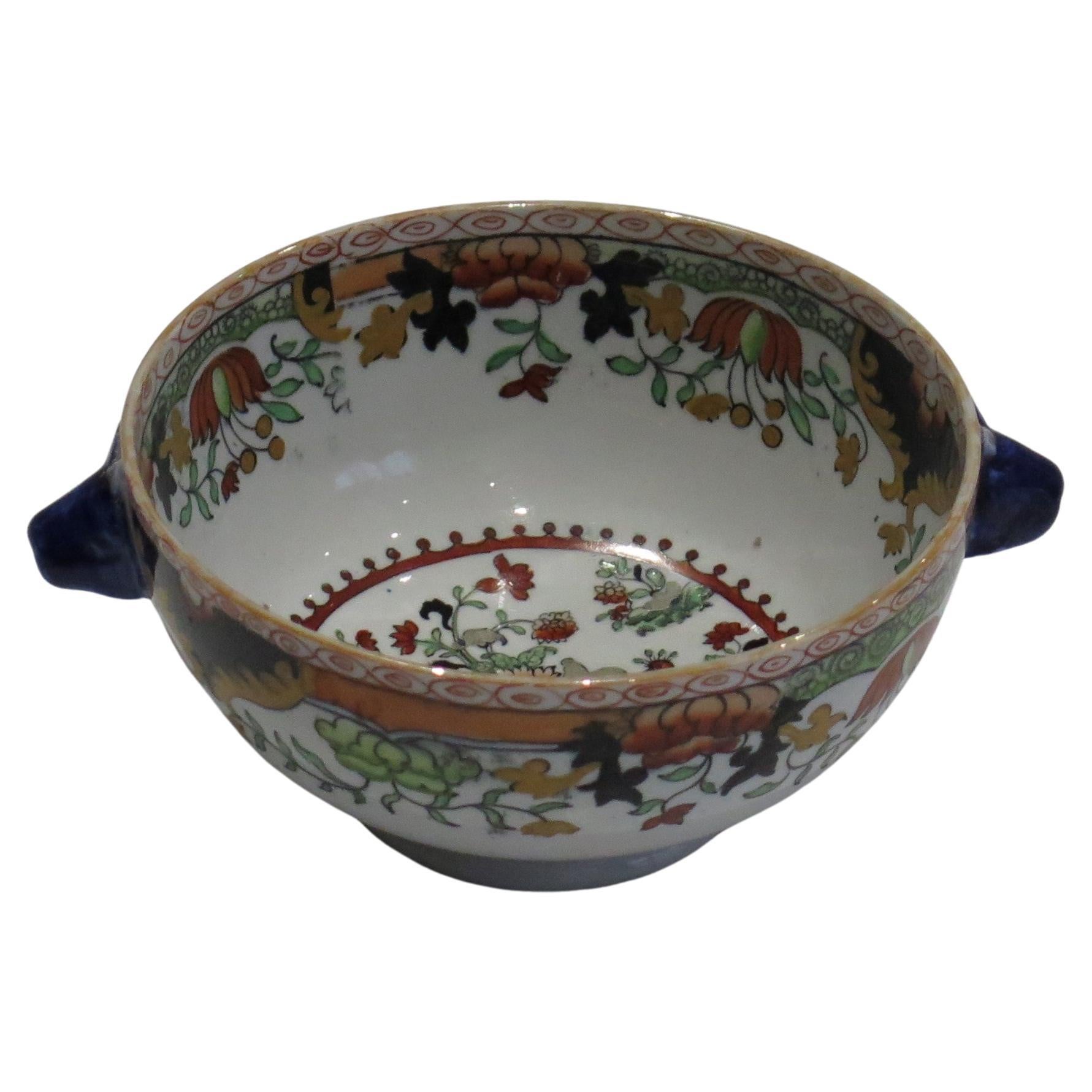 Masons Ironstone Bowl in Peacock Peony & Rock hand painted Pattern, circa 1838 For Sale