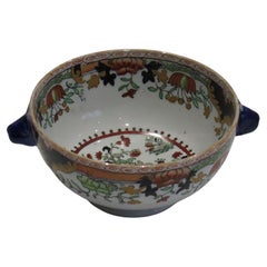 Antique Masons Ironstone Bowl in Peacock Peony & Rock hand painted Pattern, circa 1838