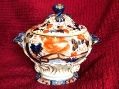Masons Ironstone Burnt Orange and Blue Lidded Soup Tureen
