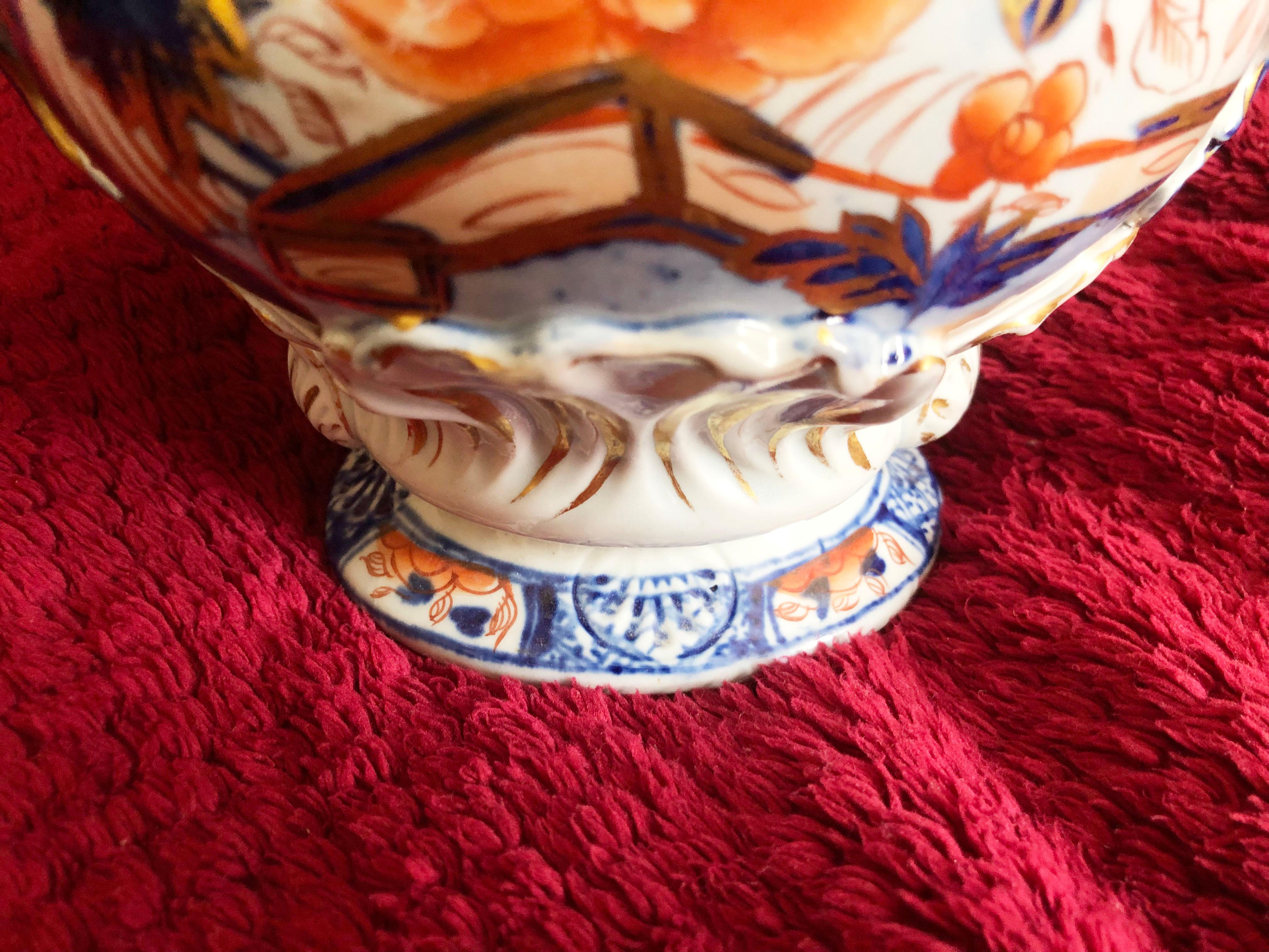 Hand-Painted Masons Ironstone Burnt Orange and Blue Lidded Soup Tureen For Sale