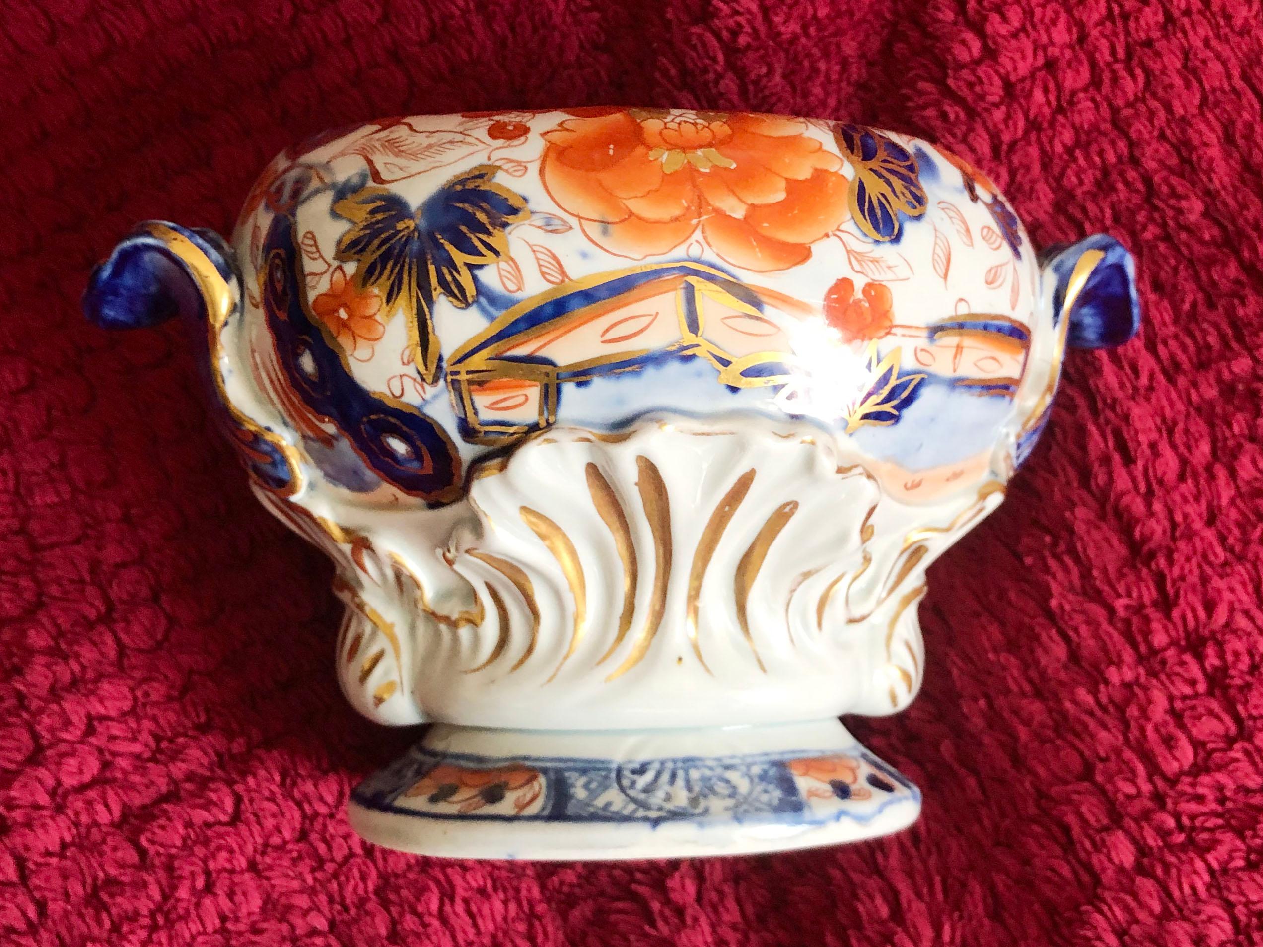 Early 19th Century Masons Ironstone Burnt Orange and Blue Lidded Soup Tureen For Sale