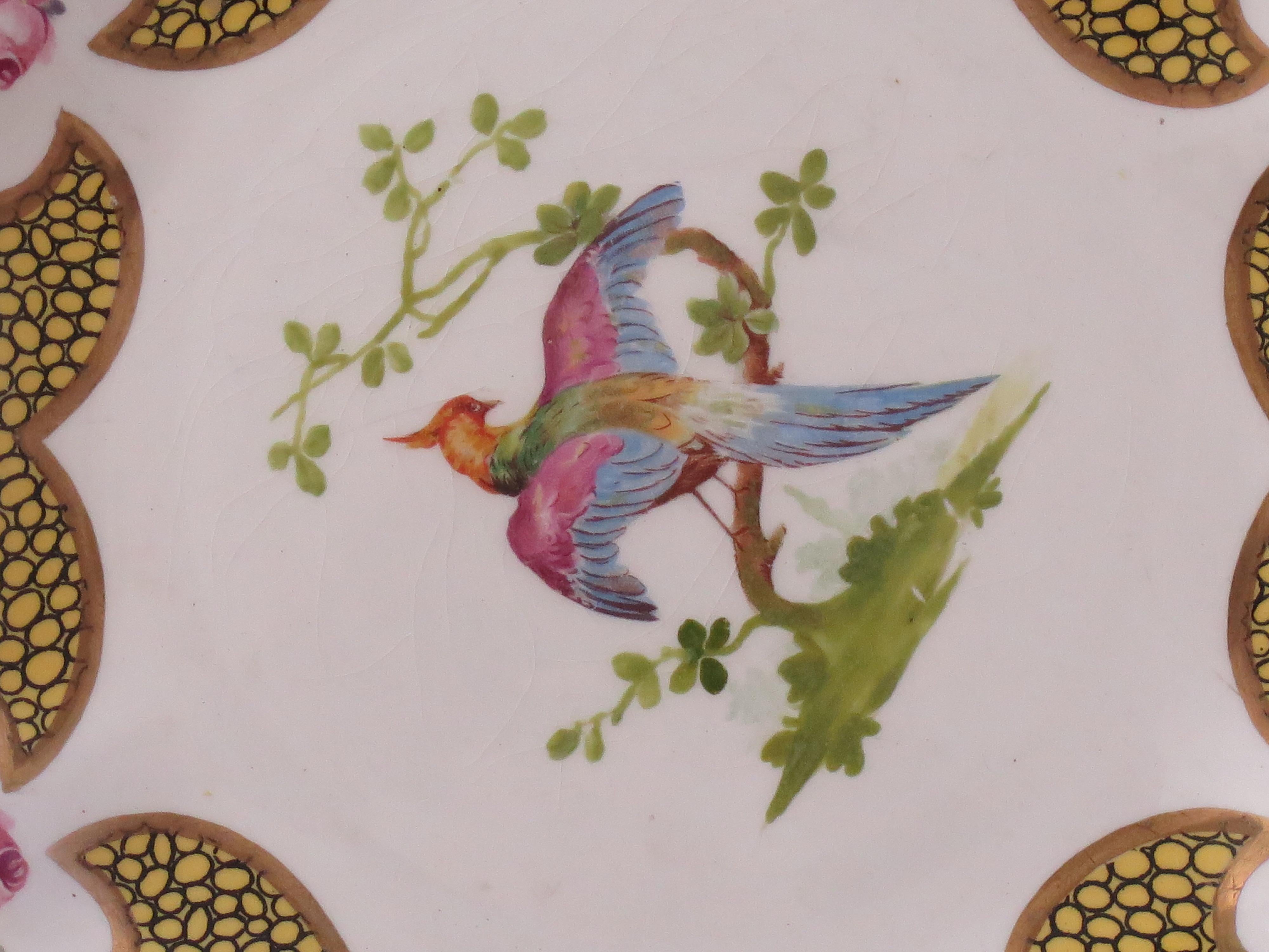 English Mason's Ironstone Cabinet Plate hand painted exotic bird and roses, circa 1900 For Sale