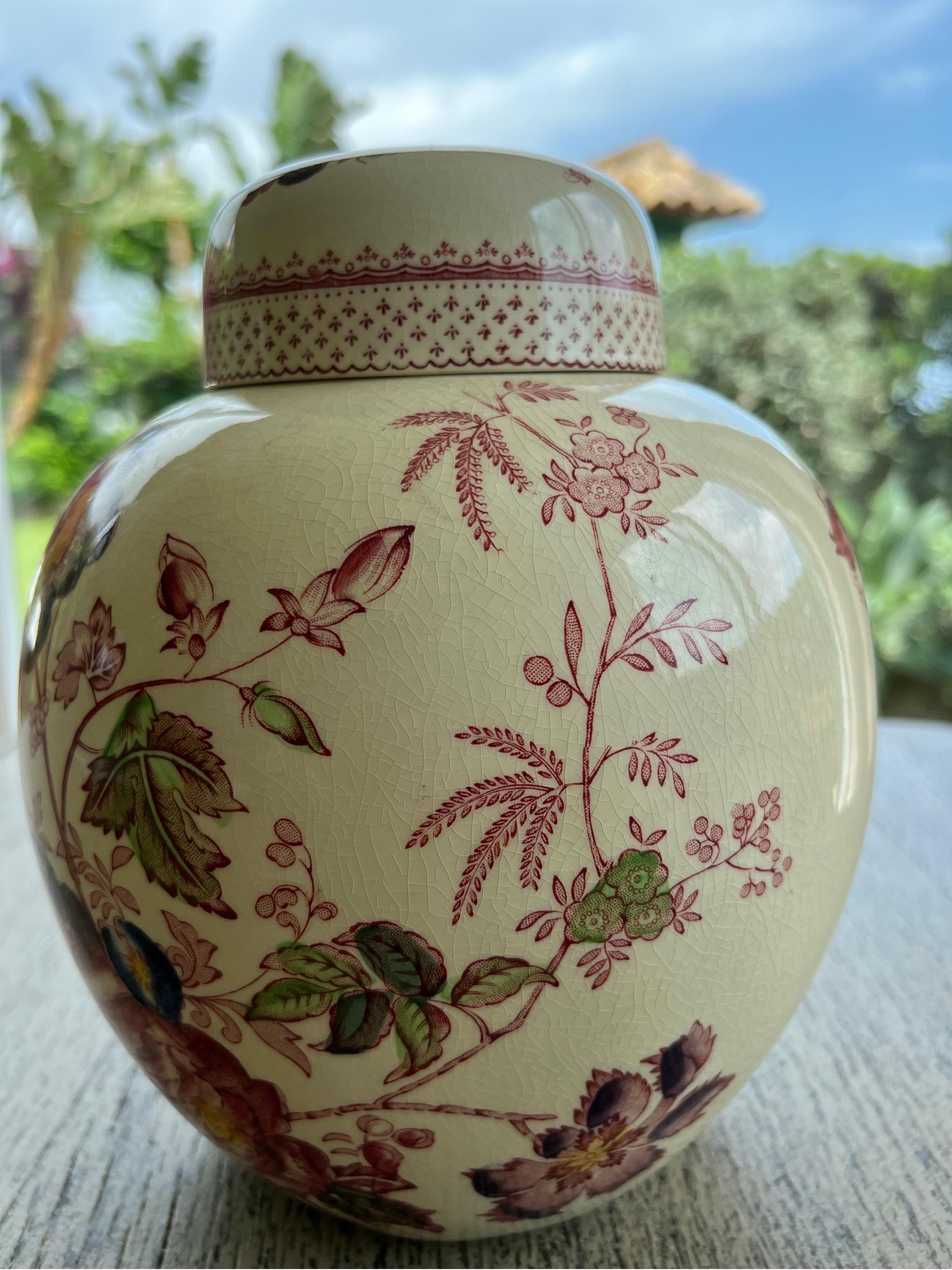 19th Century Mason’s Ironstone Chinese Ceramic Vase with Top and Flower Print For Sale