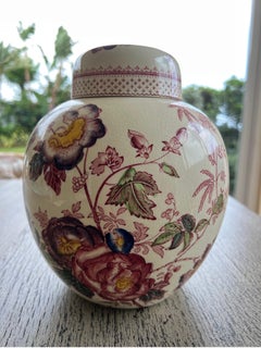 Mason’s Ironstone Chinese Ceramic Vase with Top and Flower Print