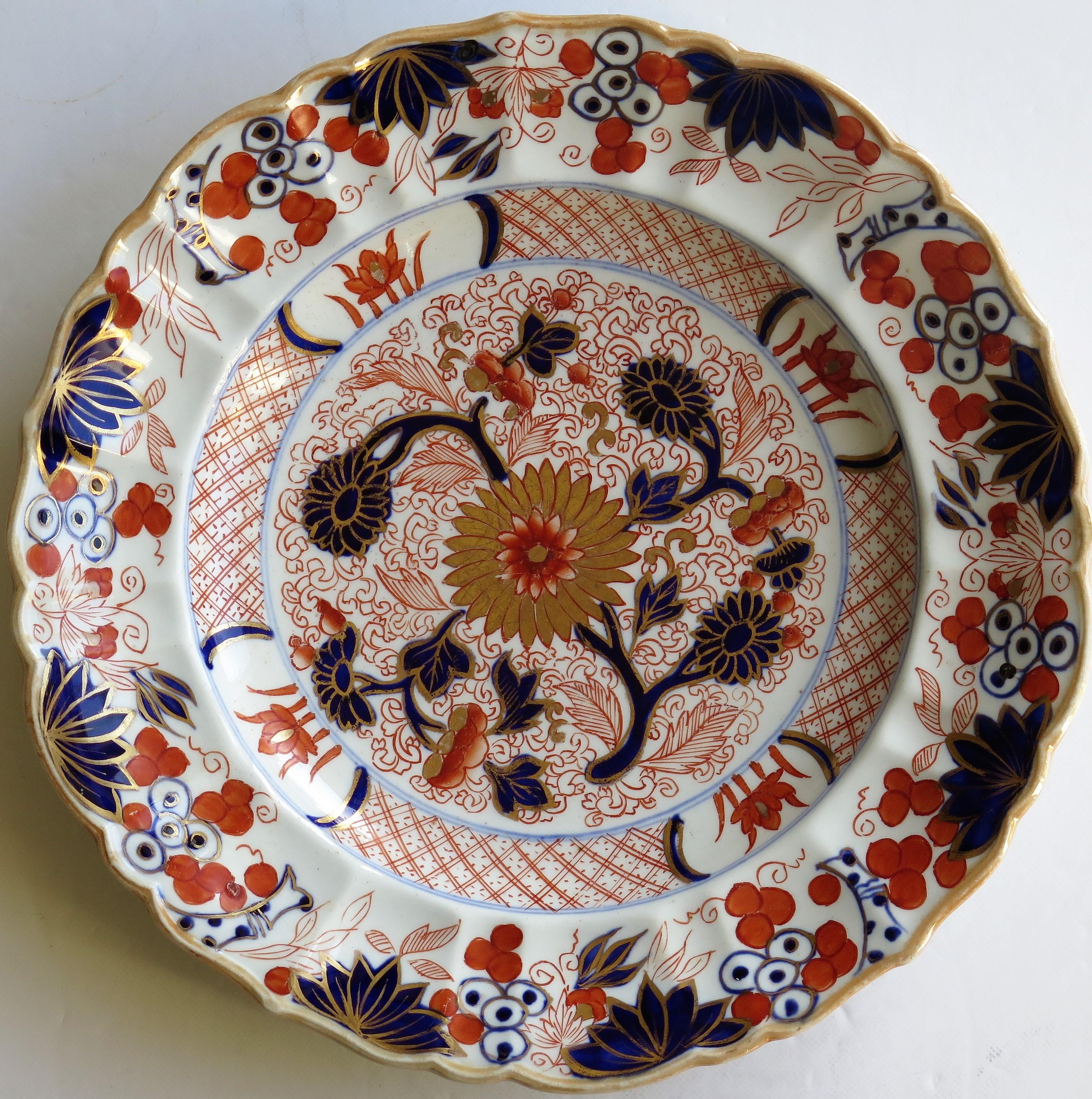 Hand-Painted Mason's Ironstone Desert Dish or Plate Rare Gold Chrysanthemum Ptn, circa 1818