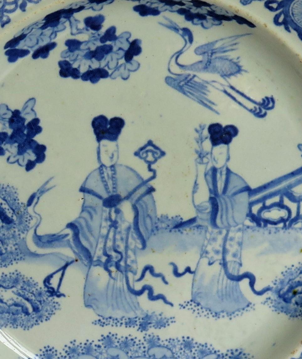 English Masons Ironstone Dinner Plate Chinese Ladies with Cranes Rare Pattern circa 1815